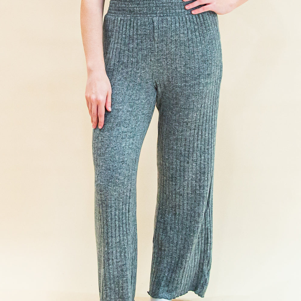 Dawn Smocked Rib Pant in Charcoal Heather (8323558146299)