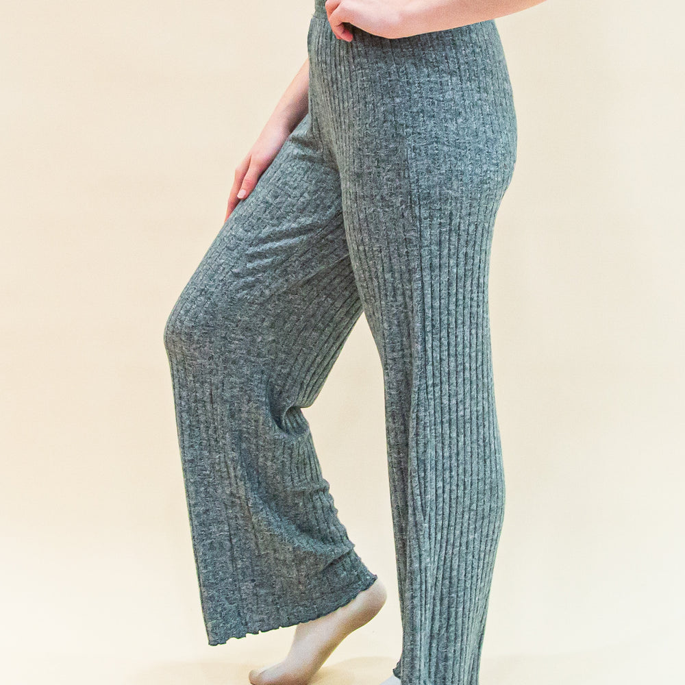 Dawn Smocked Rib Pant in Charcoal Heather (8323558146299)