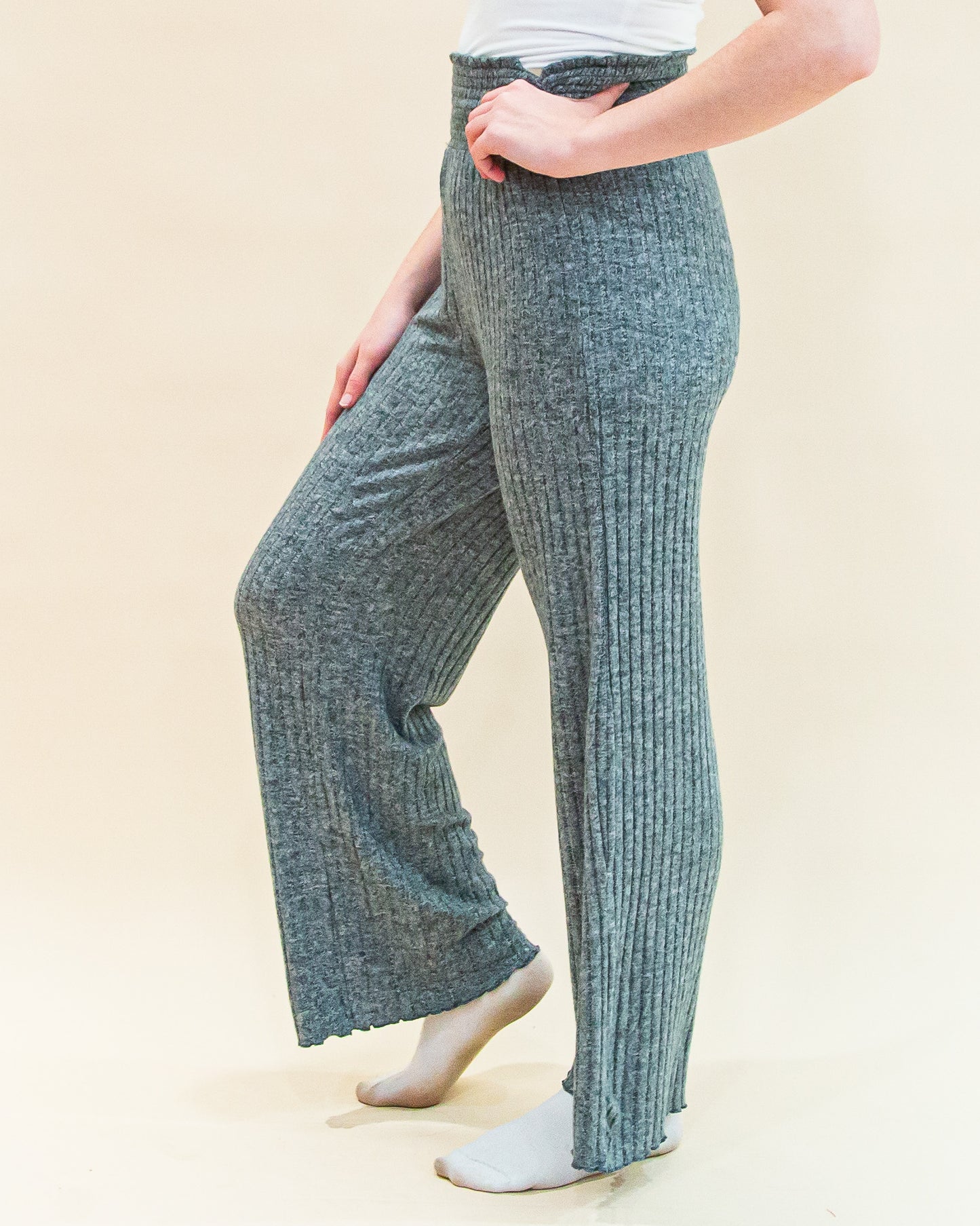 Dawn Smocked Rib Pant in Charcoal Heather (8323558146299)