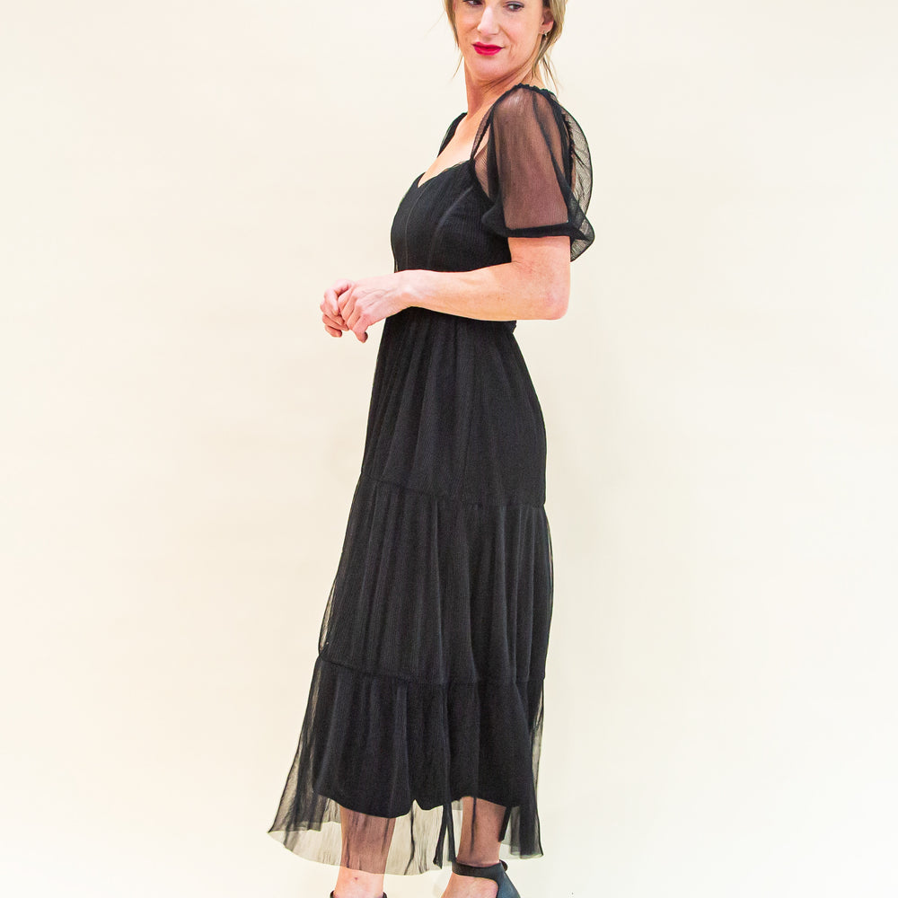 Elegant Evening Midi Dress in Black (8769058275579)