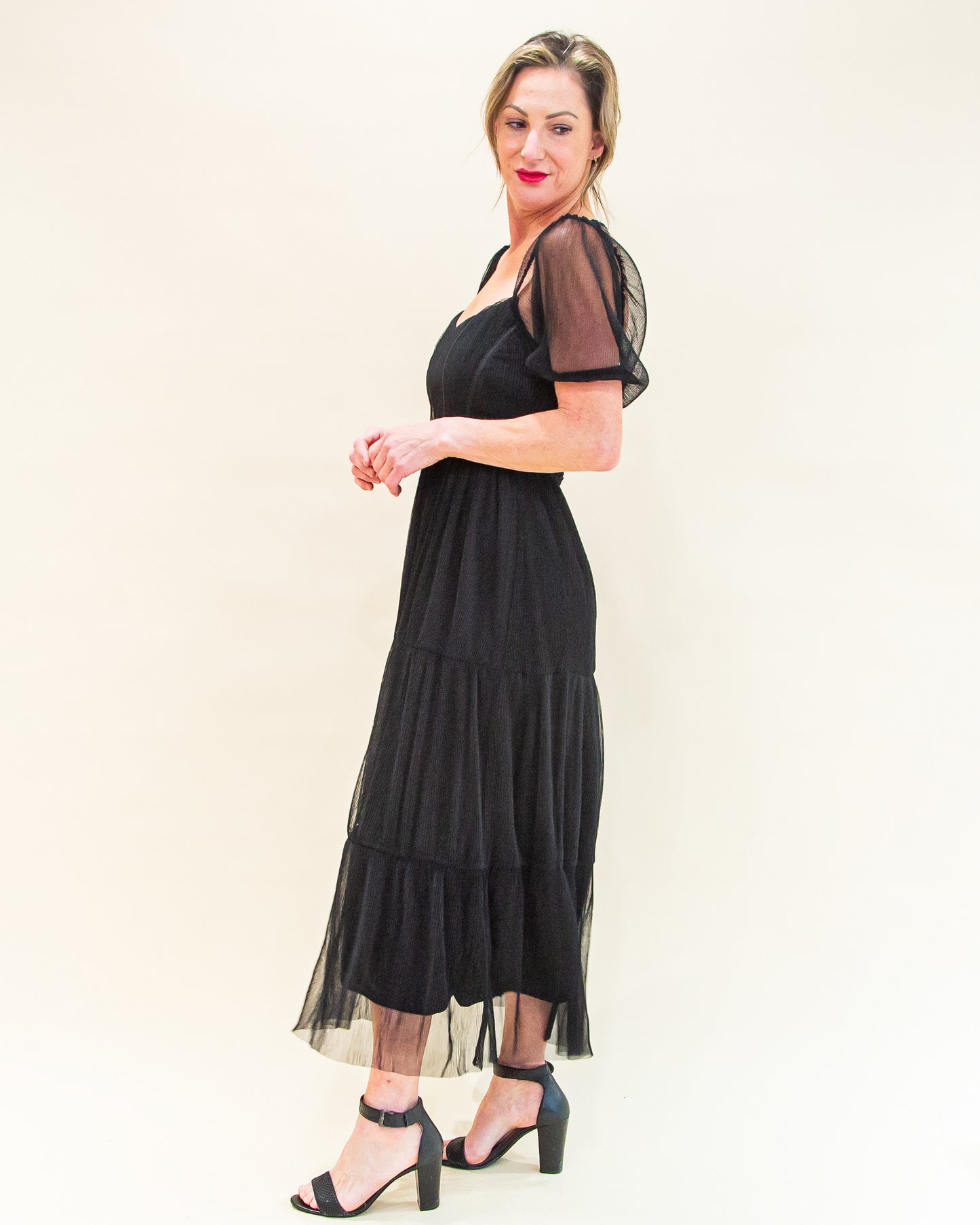 Elegant Evening Midi Dress in Black (8769058275579)