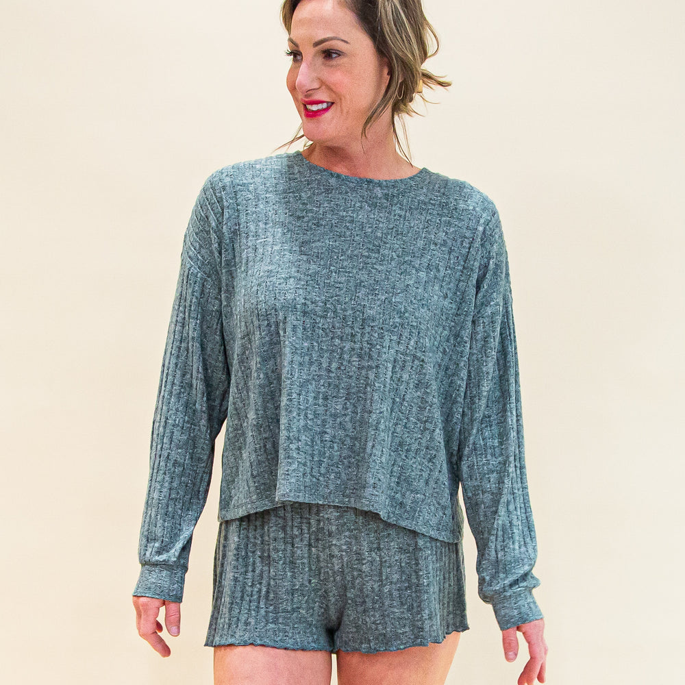 Daydream Rib LS Top in Charcoal Heather (8323558277371)