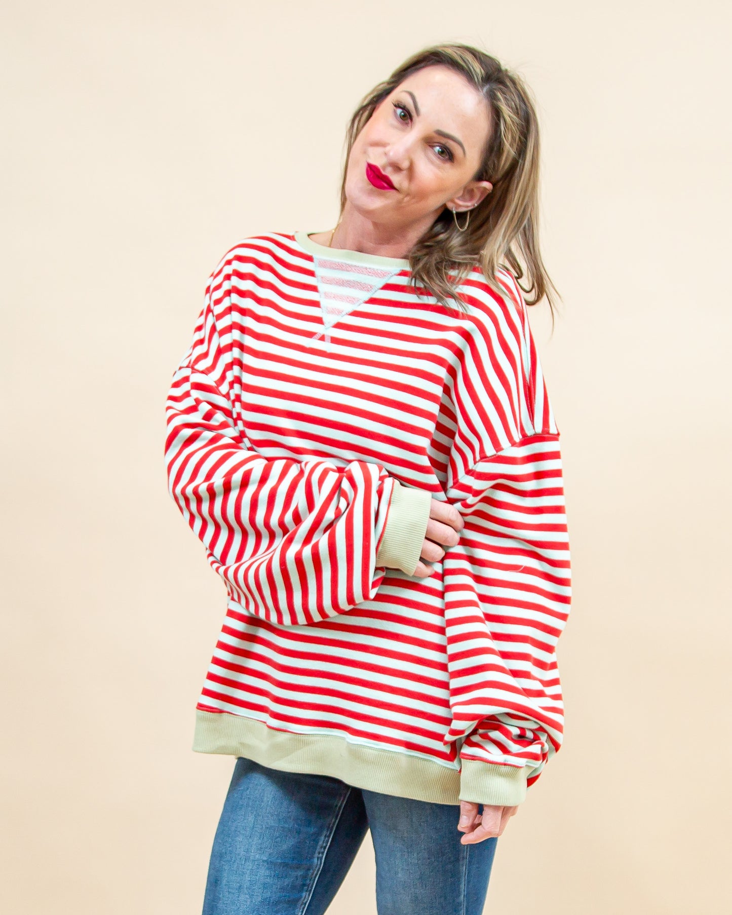 Classic Striped Crew in Cherry Combo (8785254318331)