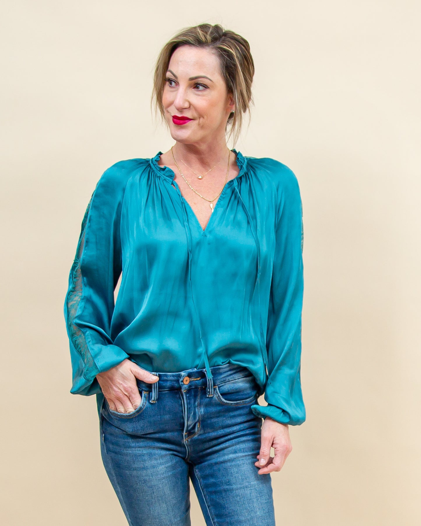 Evening Elegance Blouse in Deep Cyan (8855315087611)