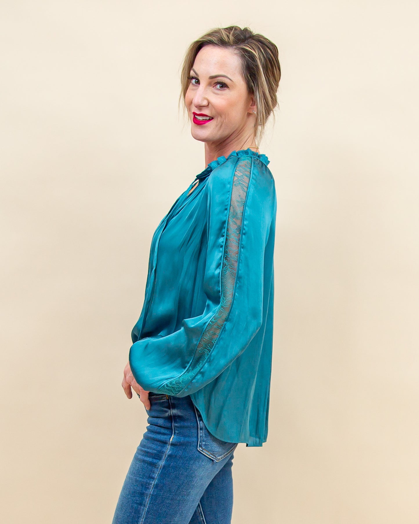 Evening Elegance Blouse in Deep Cyan (8855315087611)