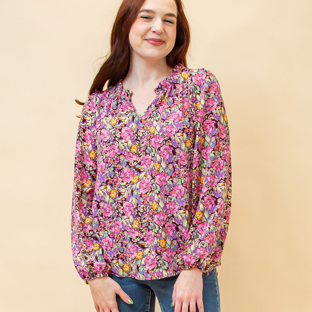 Feelings Blossom Blouse in Burgundy (8898621276411)