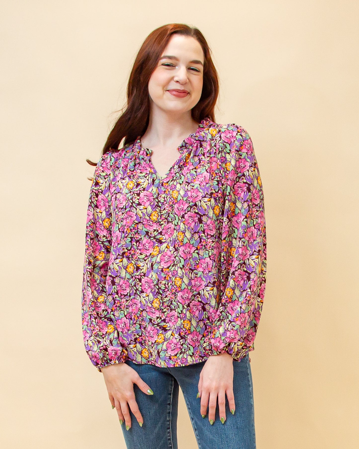 Feelings Blossom Blouse in Burgundy (8898621276411)