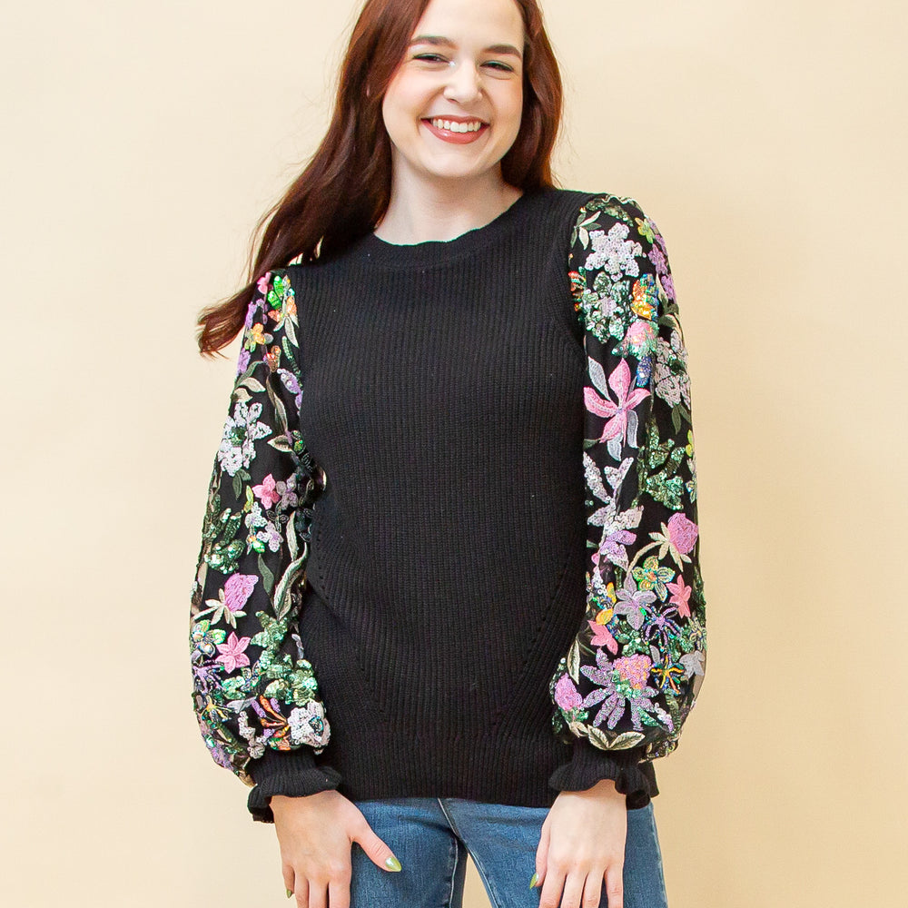 Twilight Blooms Sweater in Black (8770826567931)