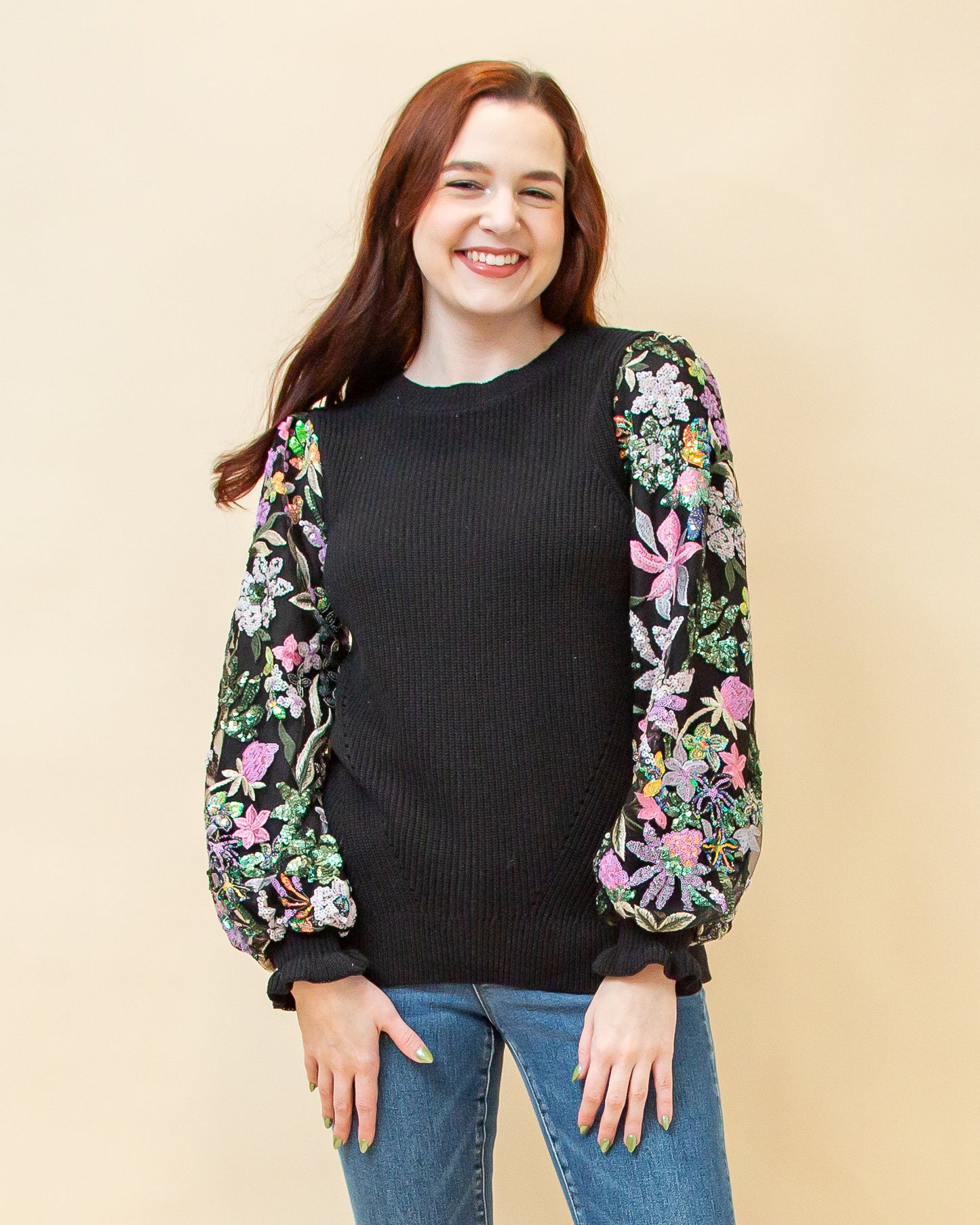 Twilight Blooms Sweater in Black (8770826567931)