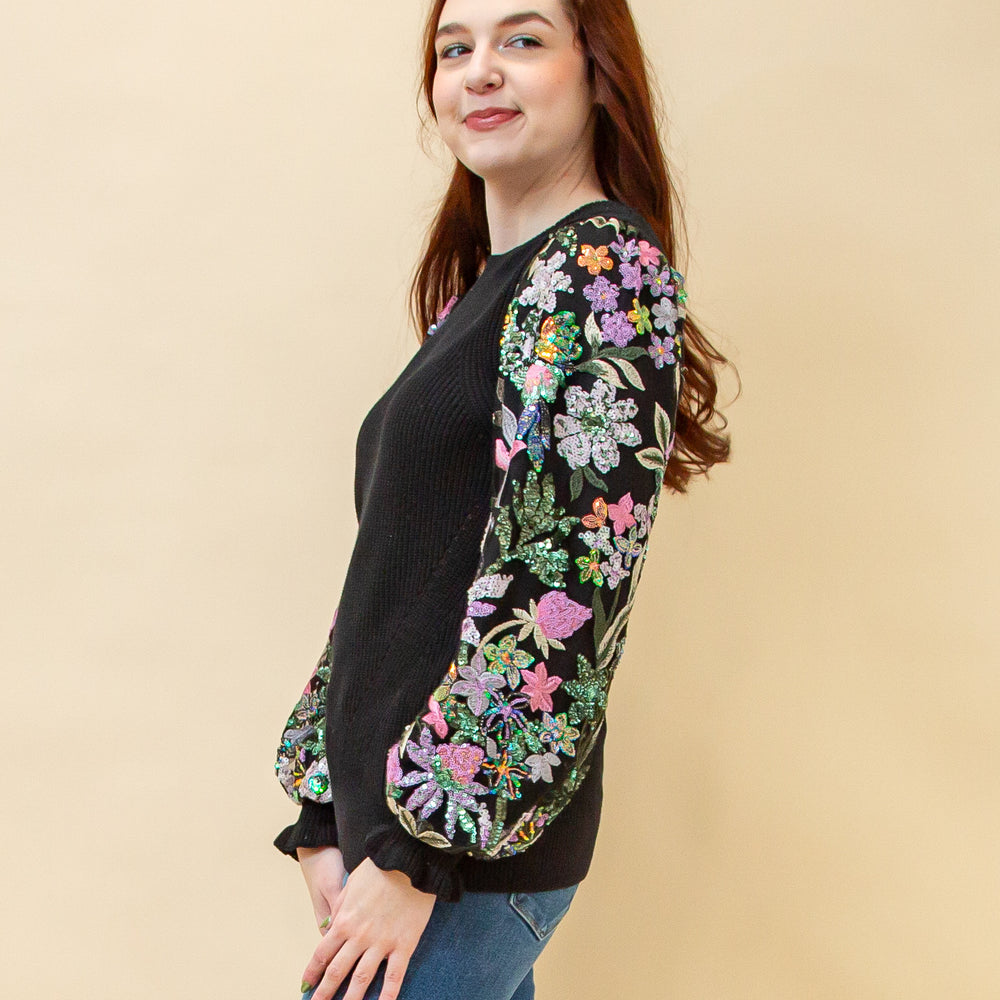 Twilight Blooms Sweater in Black (8770826567931)