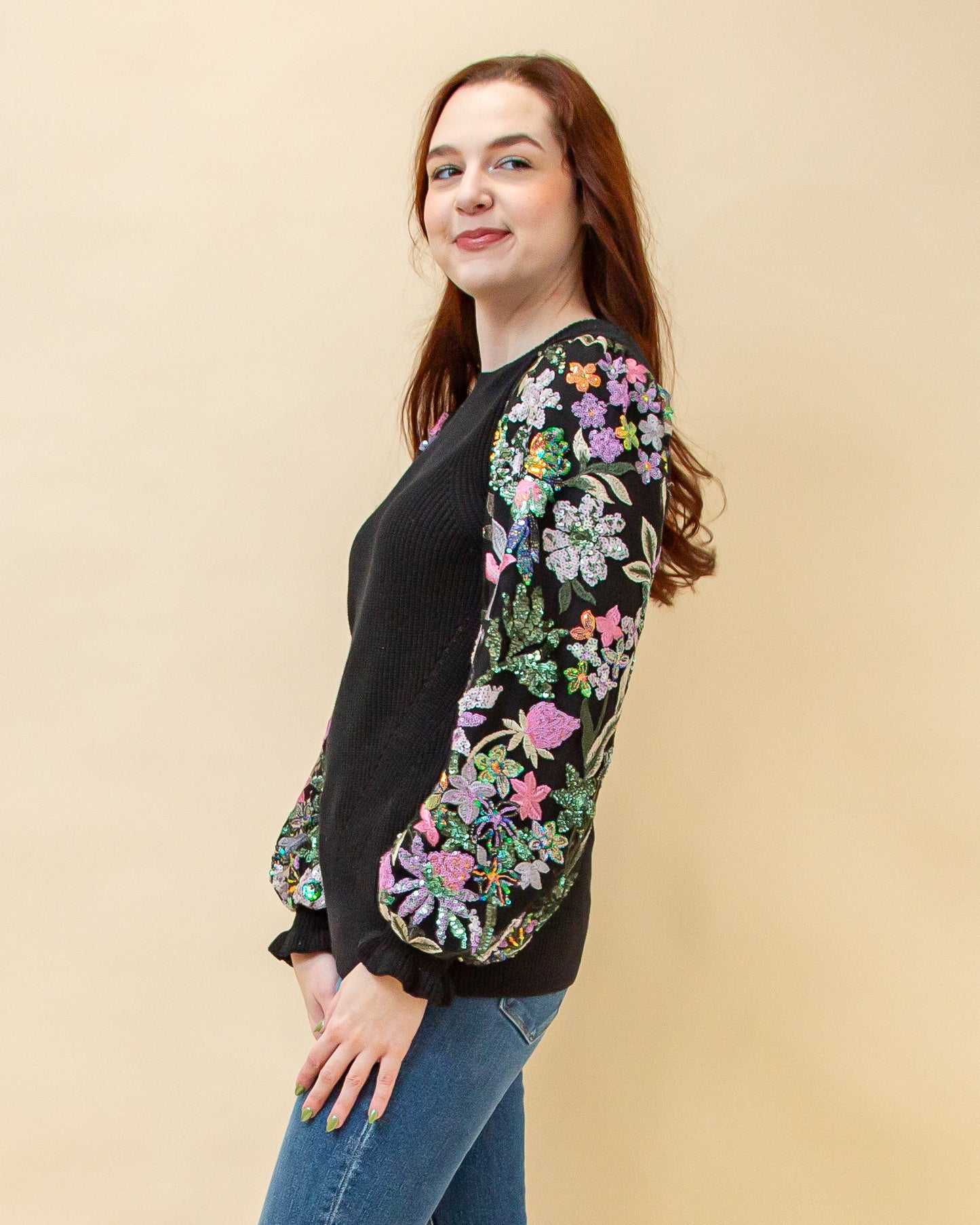 Twilight Blooms Sweater in Black (8770826567931)