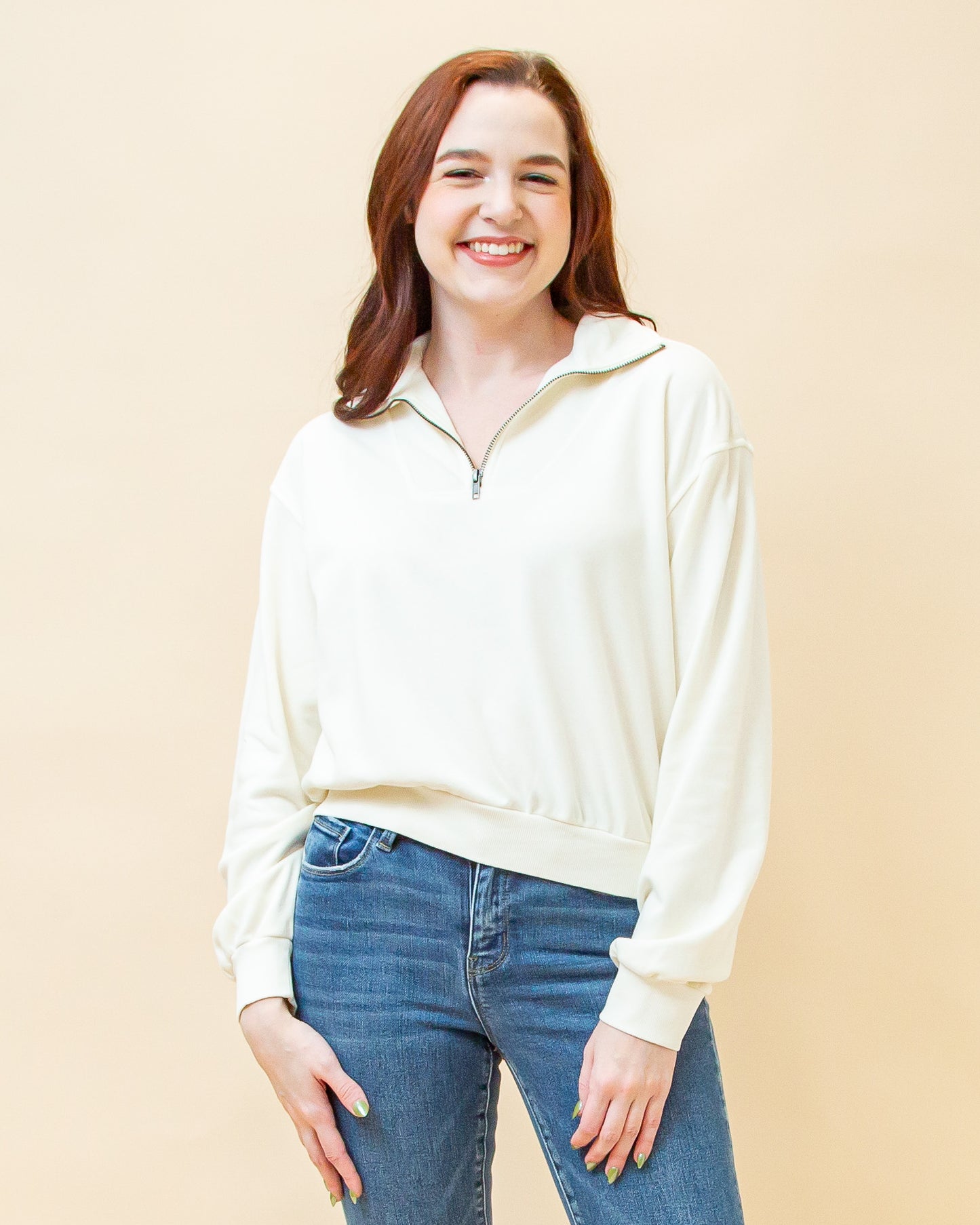 All Set Half Zip Sweatshirt in Cream (8886352445691)