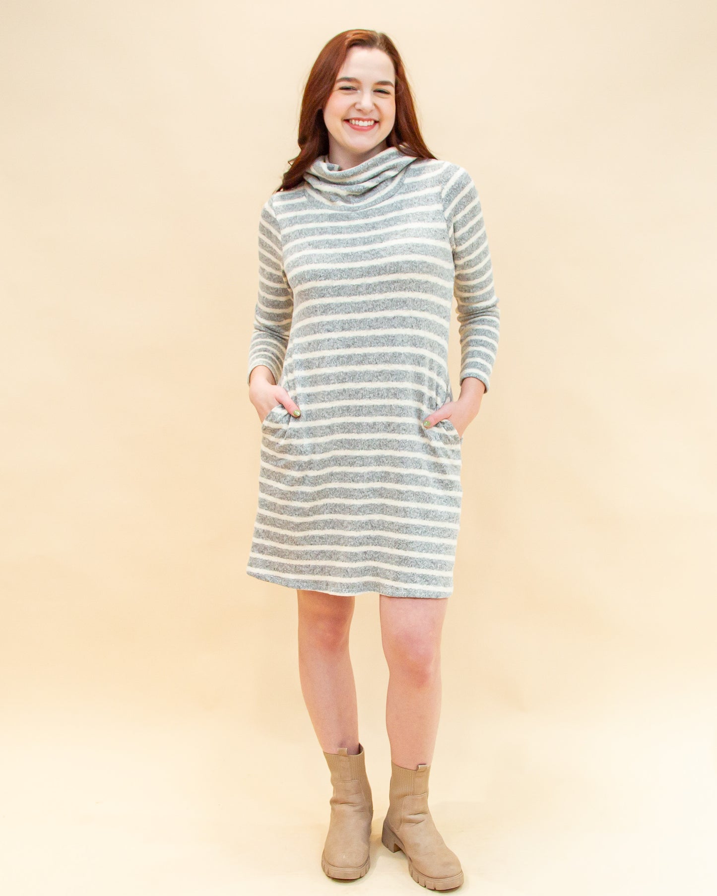 Easy Days Knit Dress in H Grey/Cream (8886352281851)