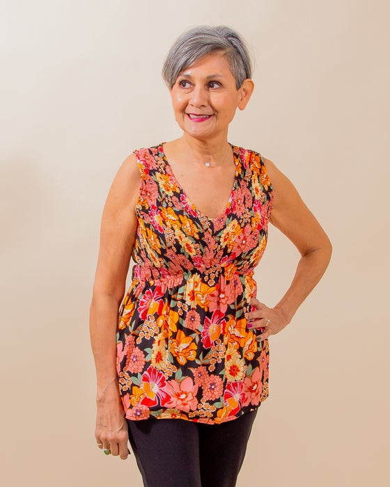 Raining Flowers Top in Red (8091107131643)