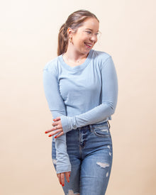  Sloane Knit Denim LS Top in Washed Indigo (8107710382331)