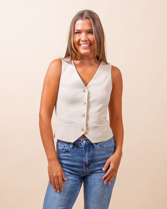Back In Business Vest in Beige (8101642141947)