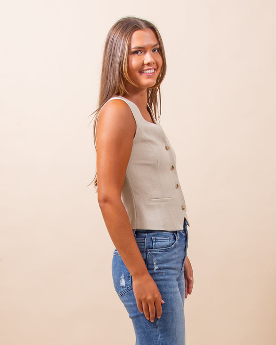 Back In Business Vest in Beige (8101642141947)