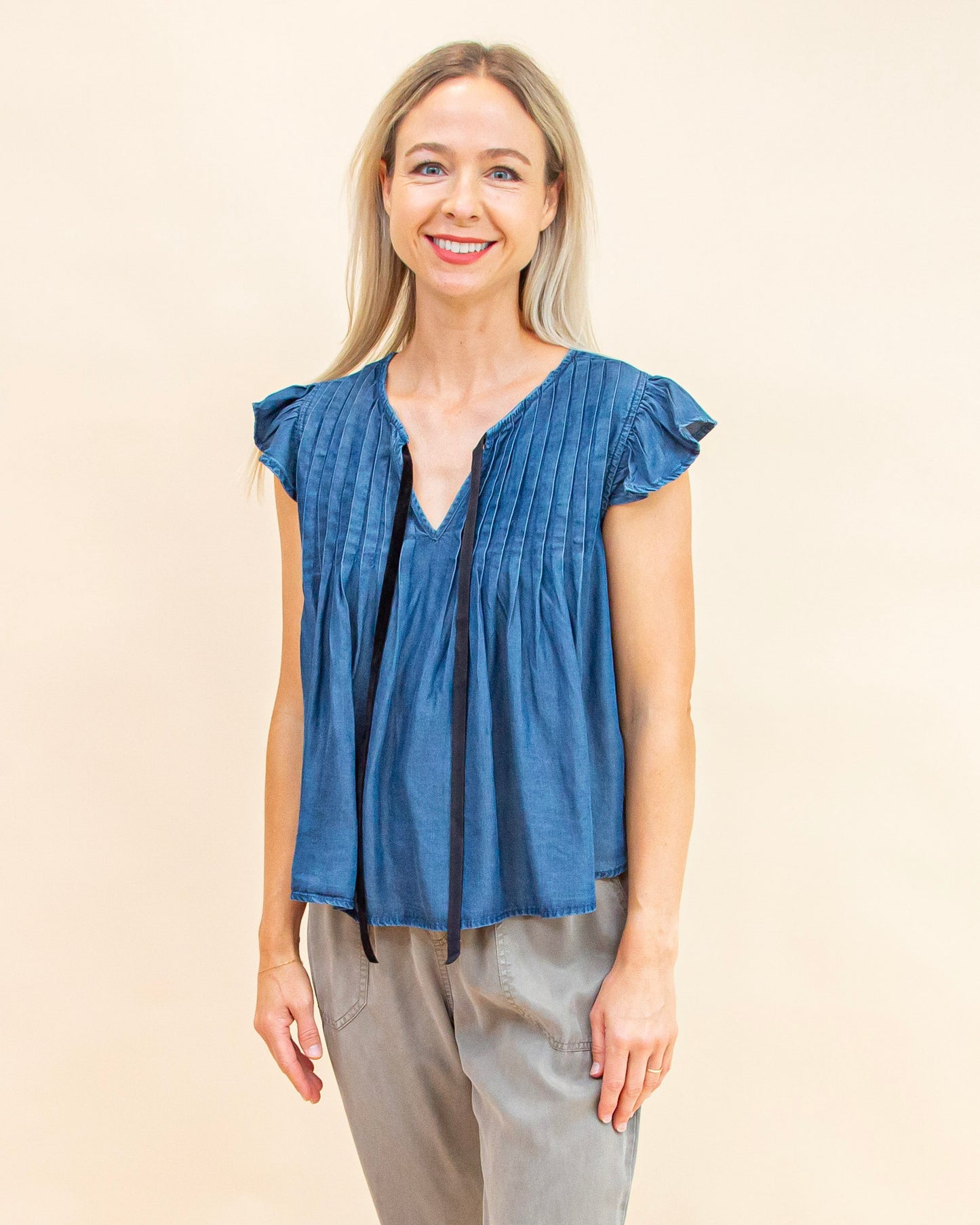Pleat Me Perfect Top in Dark Chambray (9062125273339)