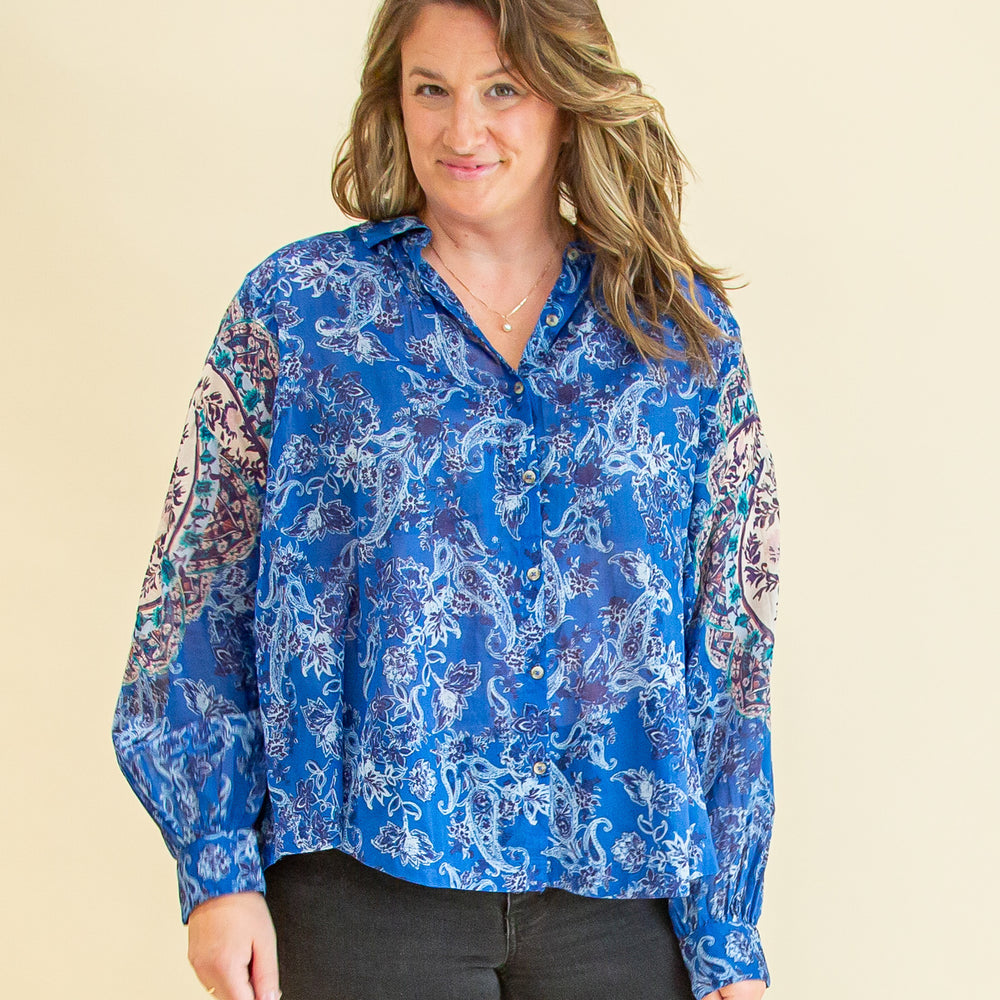 Rose Bud Blouse in Blue Combo (8642407891195)