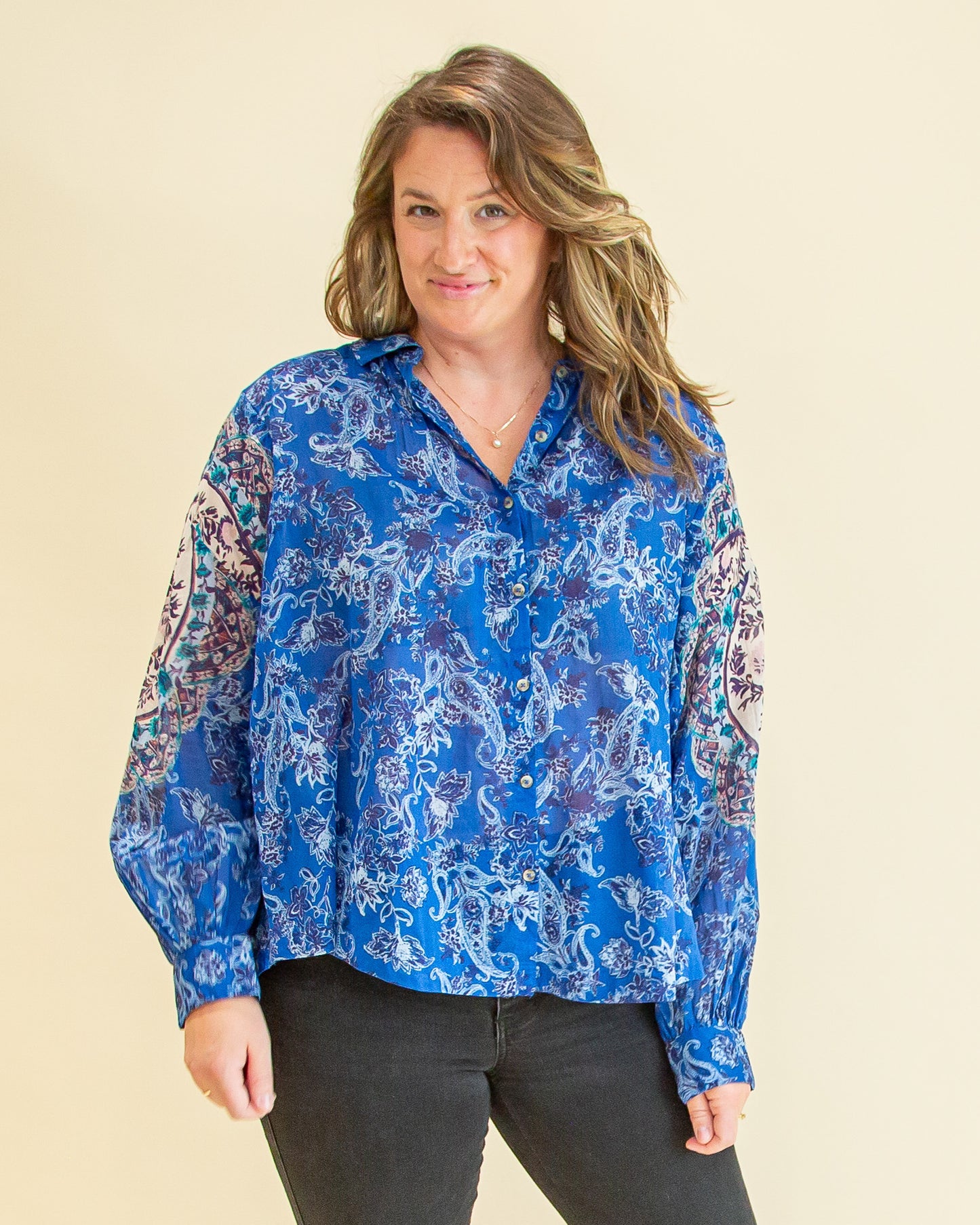 Rose Bud Blouse in Blue Combo (8642407891195)