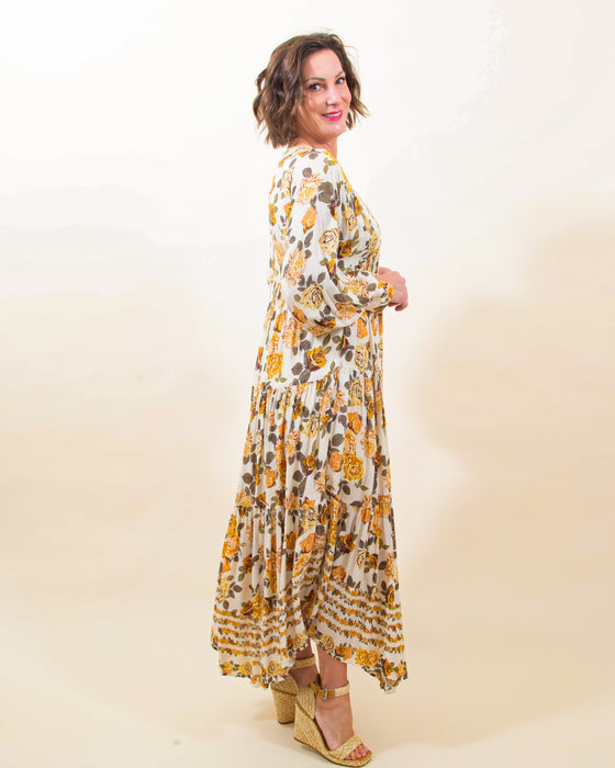 Rows Of Roses Maxi Dress in Ivory (8124784017659)