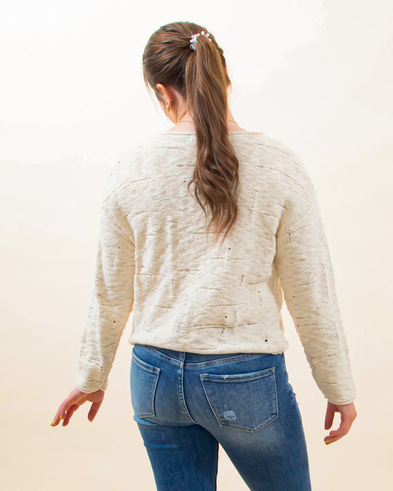 Rowe Distressed Sweater in White (8146324455675)