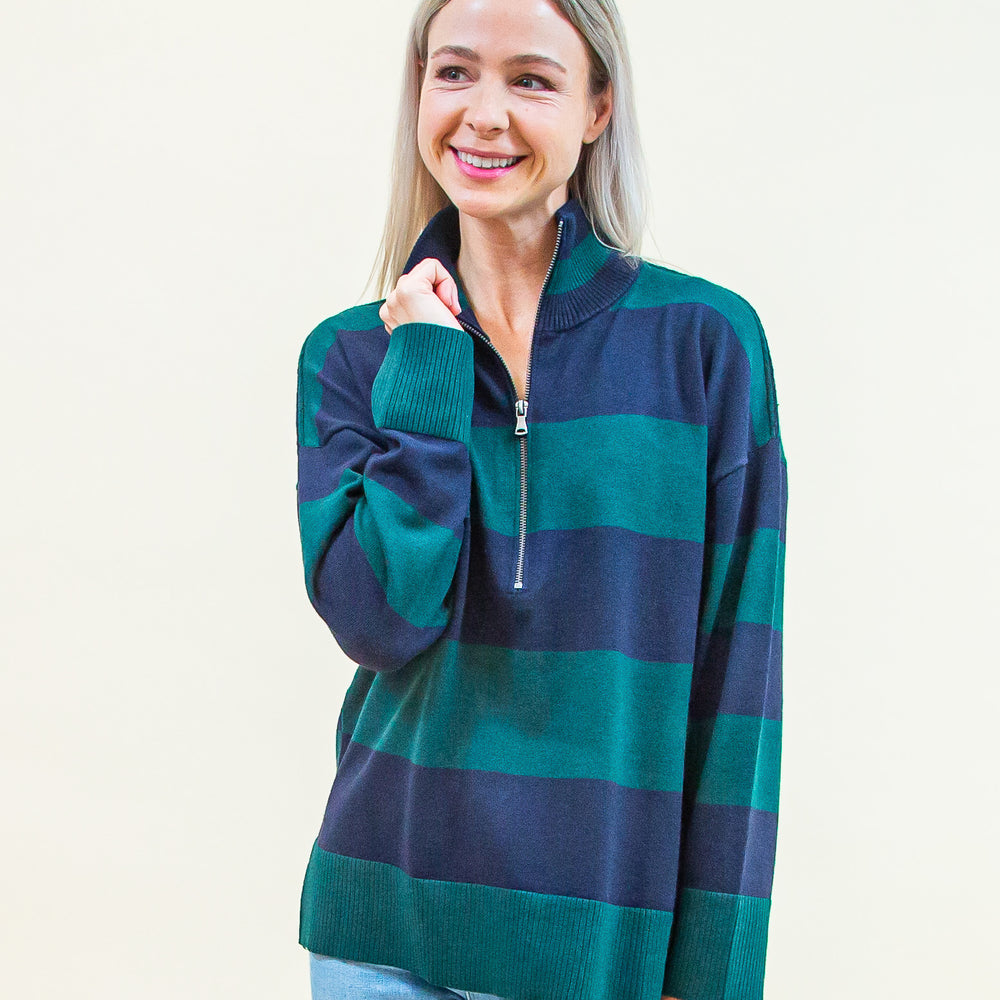 Block It Out Half Zip Sweater in Hunter Green (8769057390843)