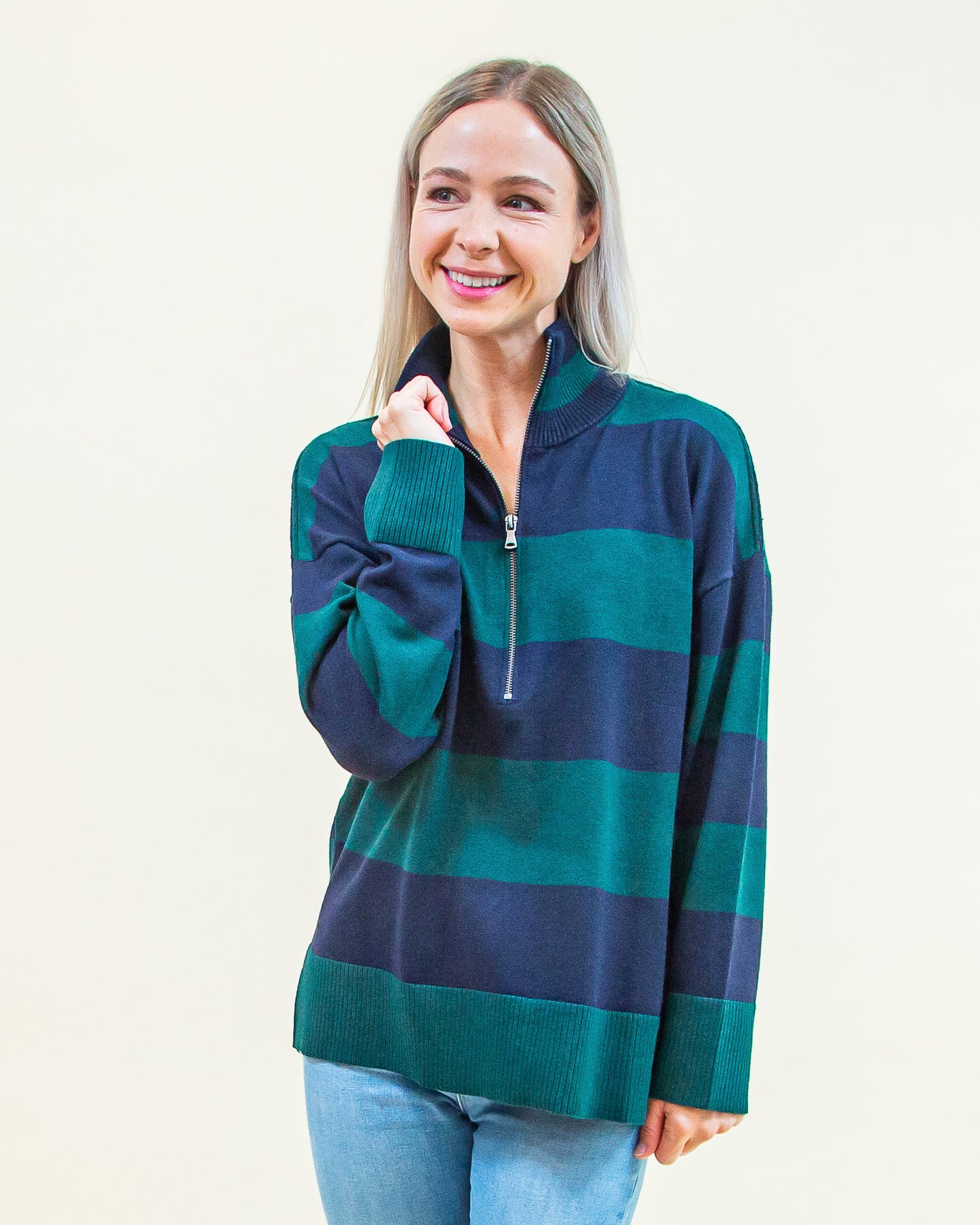 Block It Out Half Zip Sweater in Hunter Green (8769057390843)