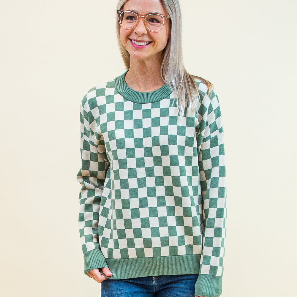 Checkmate Sweater in Dark Mint (8327186579707)