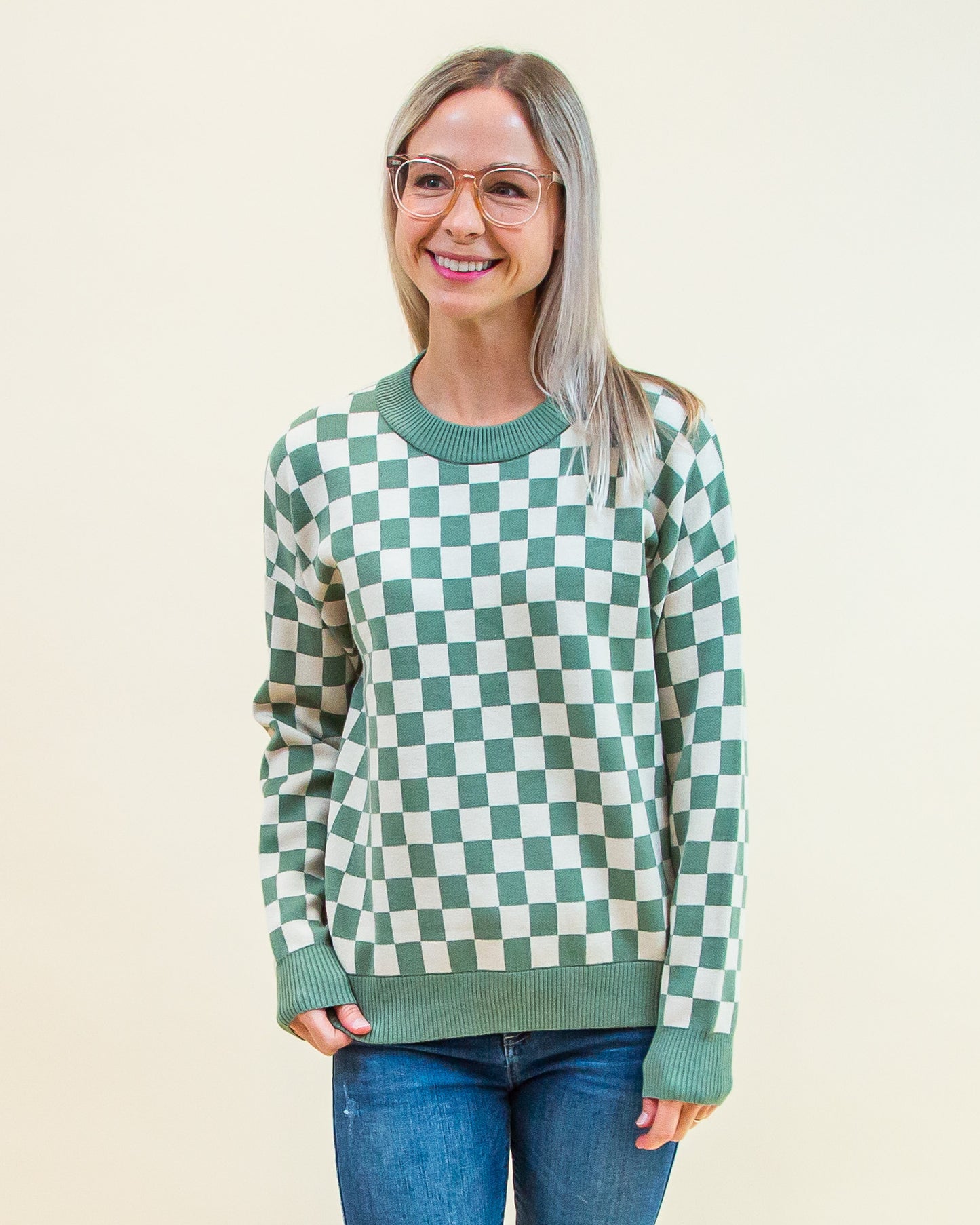 Checkmate Sweater in Dark Mint (8327186579707)