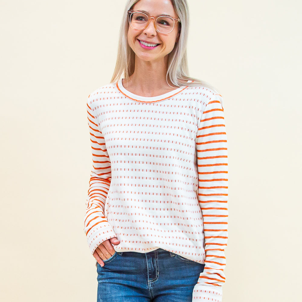 Lining Up Top in Ivory/Orange (8734326817019)