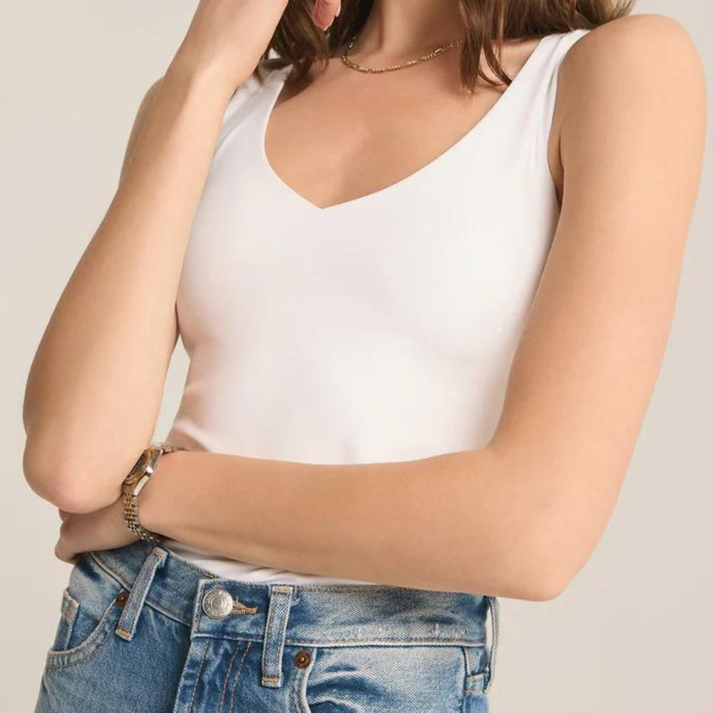 
                      
                        Avala V-Neck So Smooth Top in White (8323520790779)
                      
                    