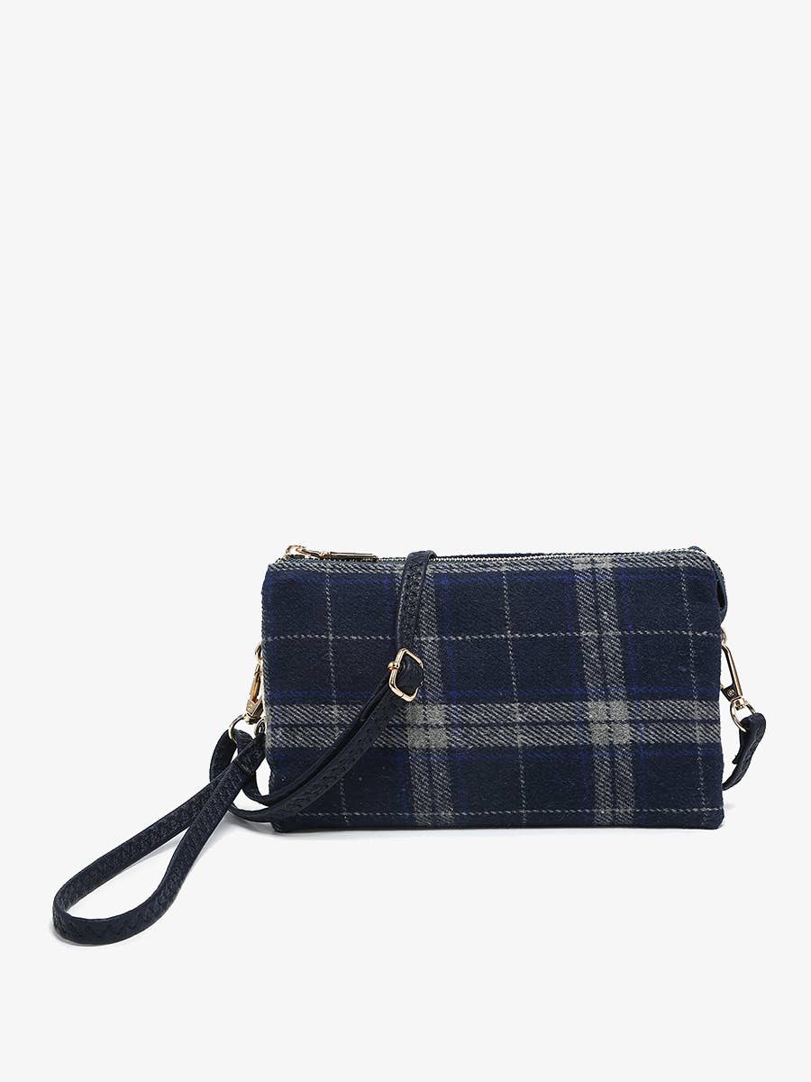M013PLD Riley Plaid Monogrammable 3 Compartment Crossbody/Wristlet: Navy (9089761837307)