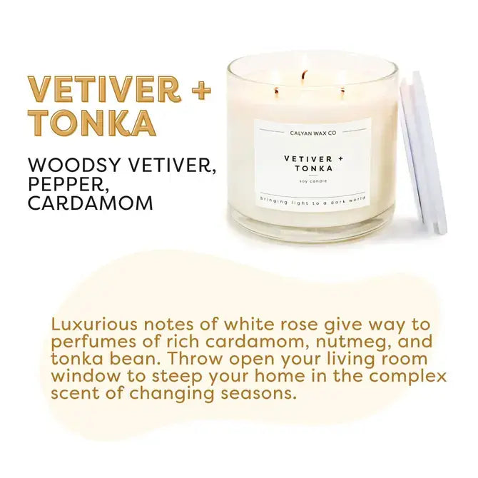 Vetiver + Tonka - 3 Wick Clear Glass Tumbler Soy Candle (8921850937595)