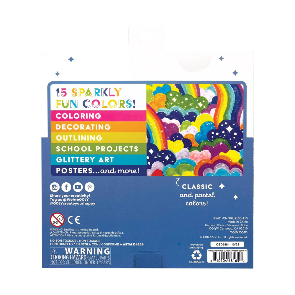 Rainbow Sparkle Glitter Markers - Set of 15 (8912308895995)