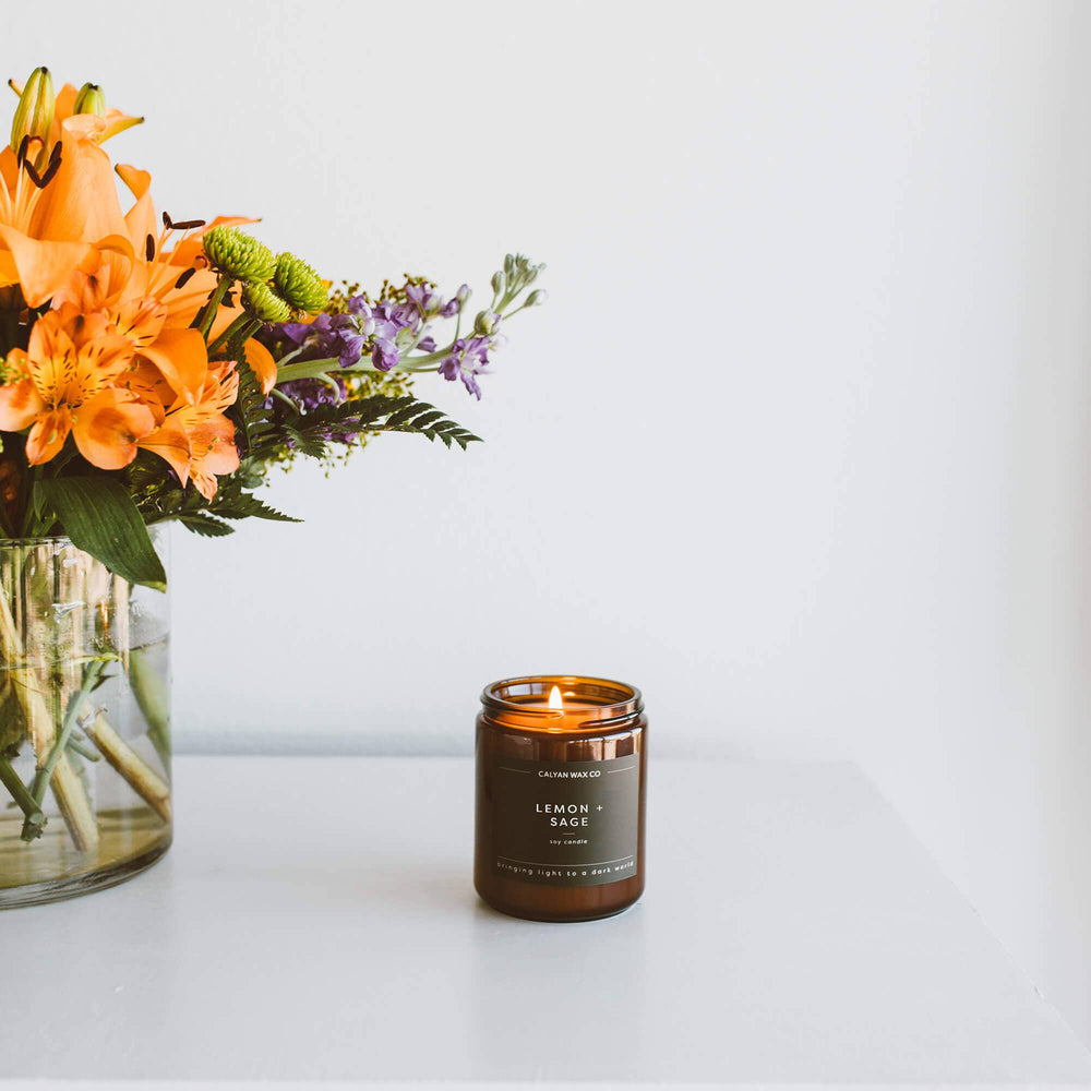 
                  
                    Lemon + Sage - Amber Jar Soy Candle (8921850544379)
                  
                