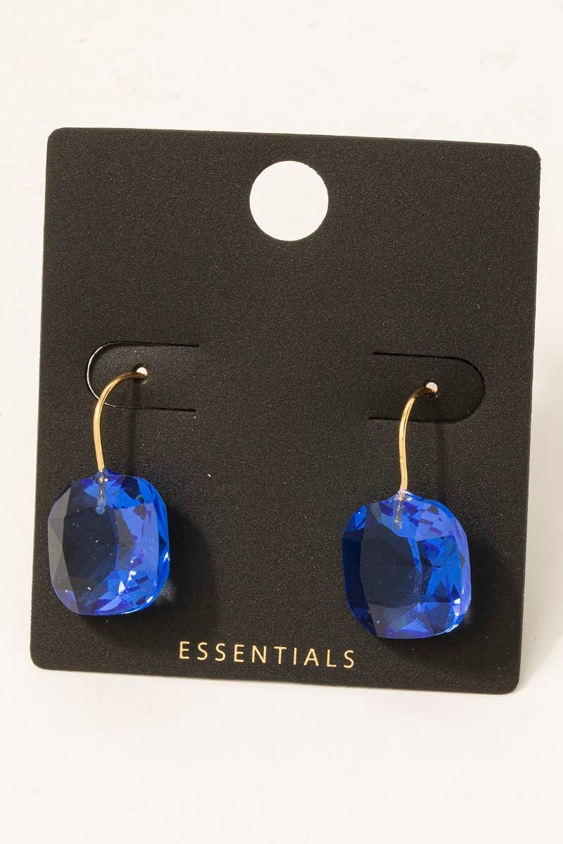 Gold Dipped Faceted Square Glass Charm Drop Earrings: 3BLUE (9090436727035)