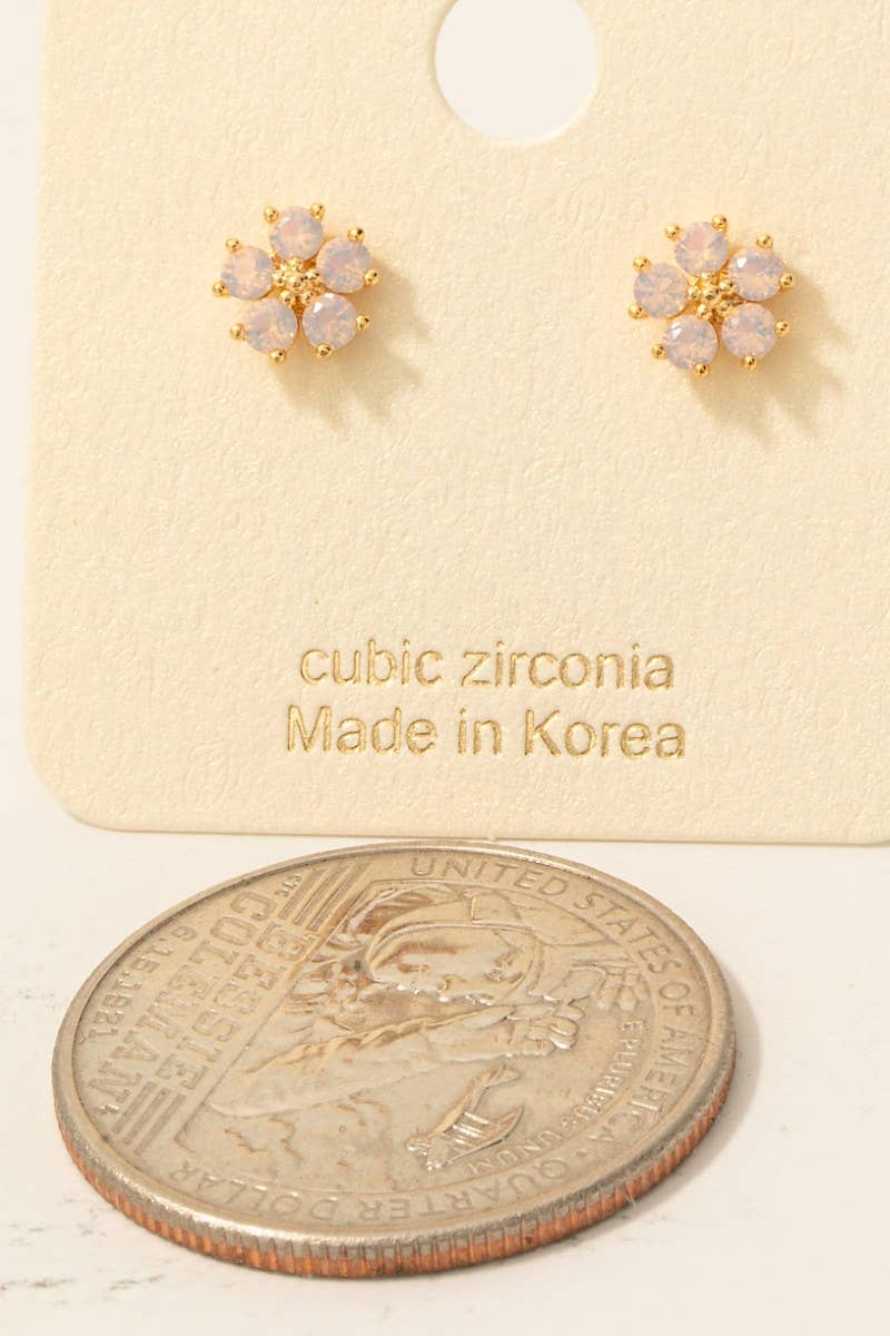Gold Dipped Mini Cz Flower Stud Earrings: G (9090435711227)