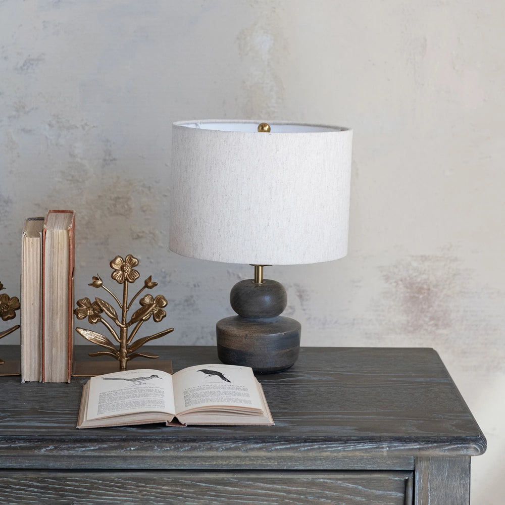 
                  
                    Mango Wood Table Lamp with Cotton Shade, Brass Finish & Grey Washed (8966035210491)
                  
                