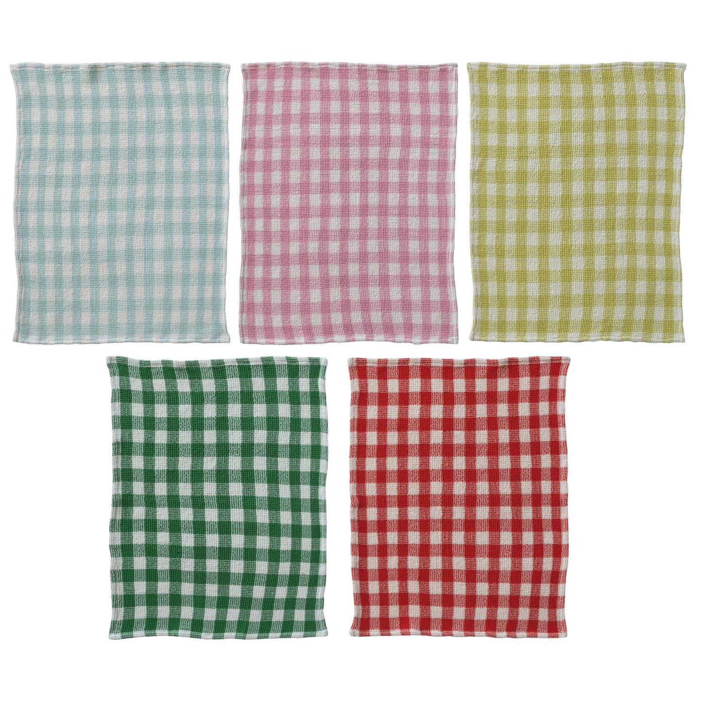Cotton Waffle Weave Tea Towel with Gingham Pattern, 5 Colors (8966035996923)