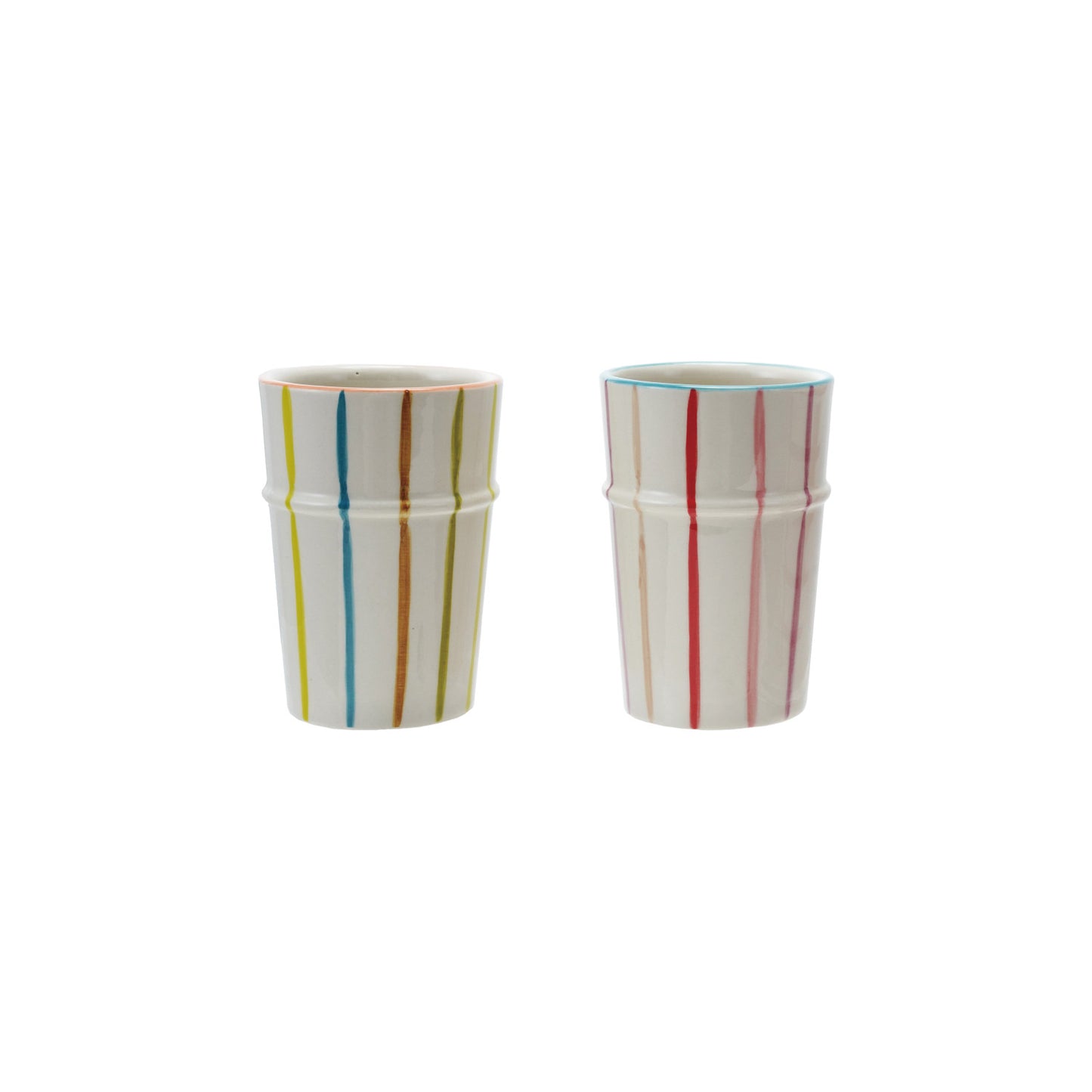 12 oz. Hand-Painted Stoneware Striped Cup  2 Colors (8966036259067)