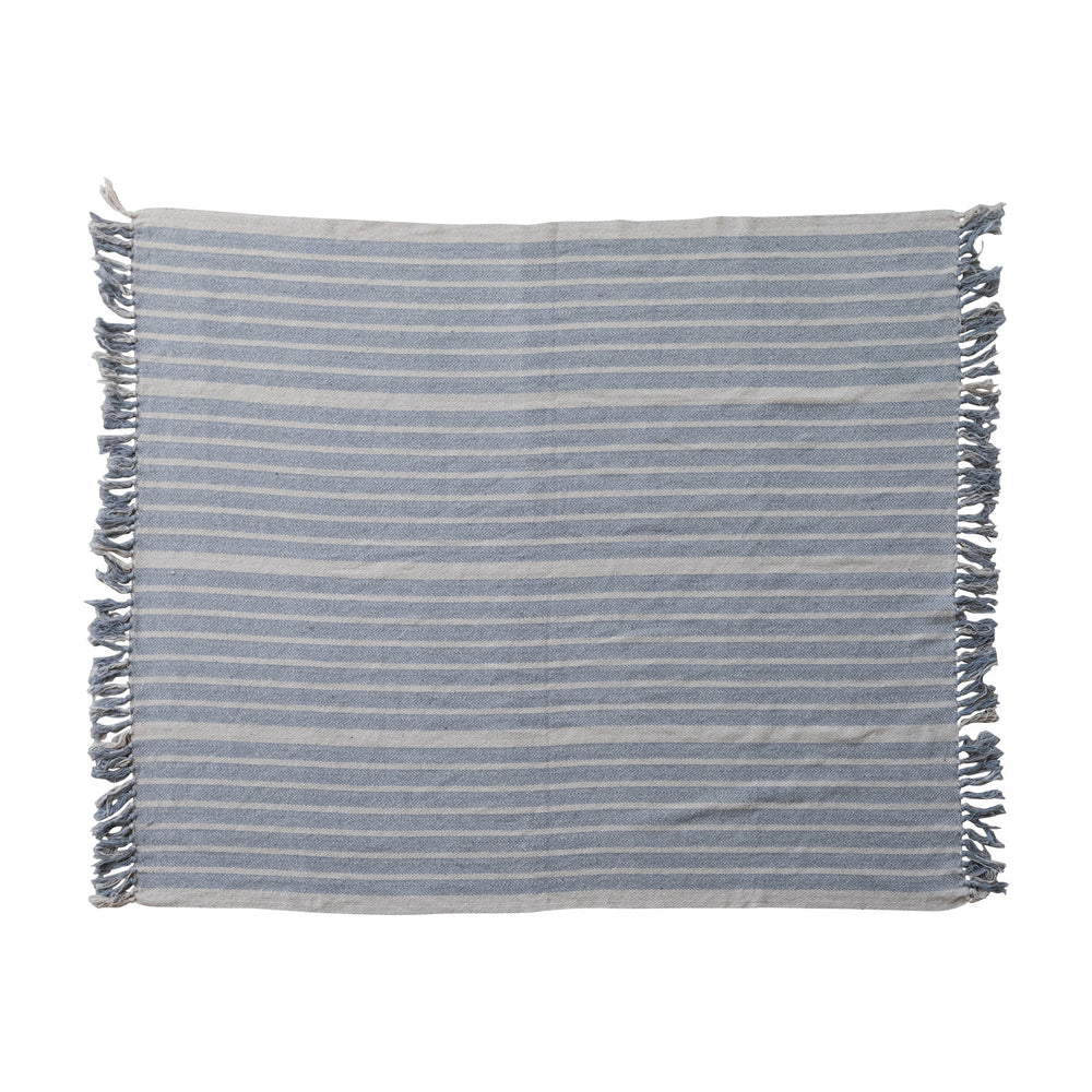 Woven Recycled Cotton Blend Throw with Stripes & Fringe (8966036717819)