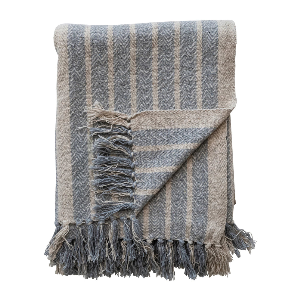 
                  
                    Woven Recycled Cotton Blend Throw with Stripes & Fringe (8966036717819)
                  
                