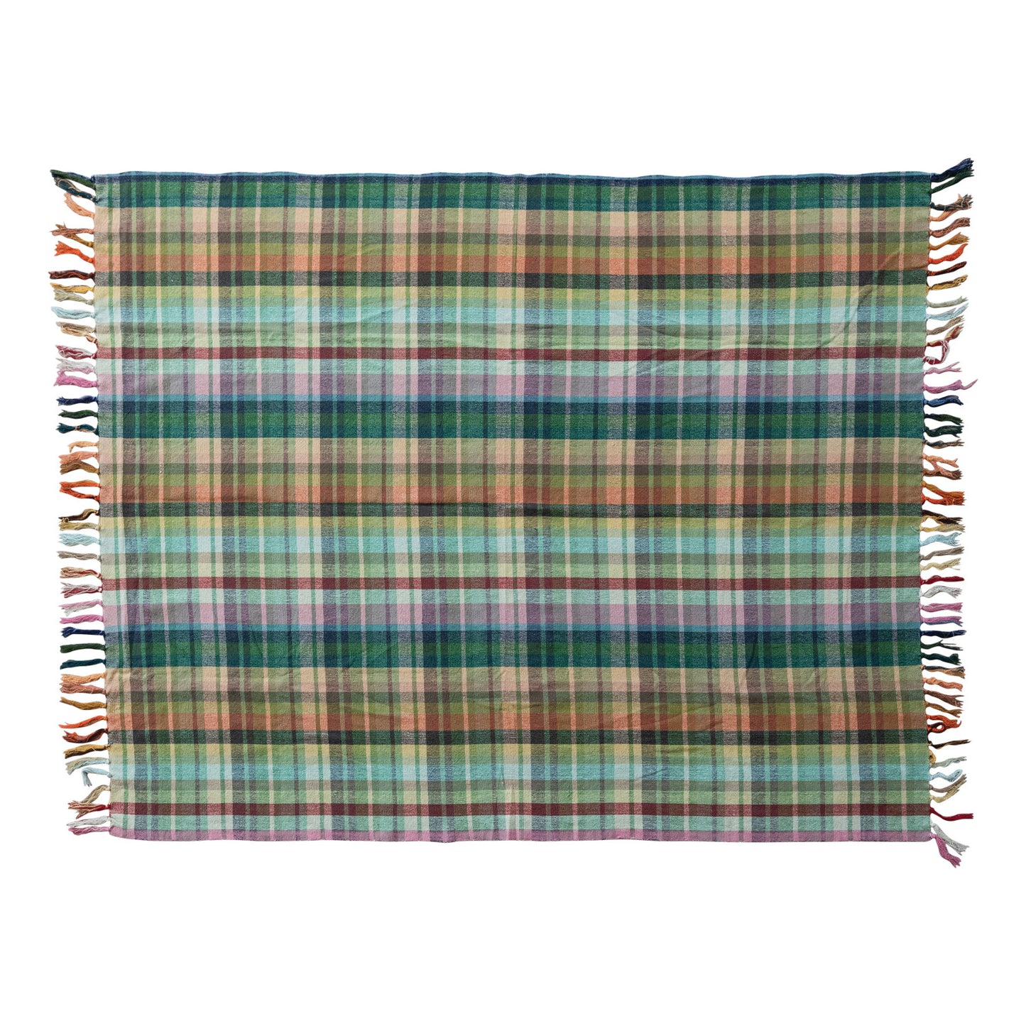 Woven Cotton Throw with Pattern & Fringe Plaid (8966036783355)