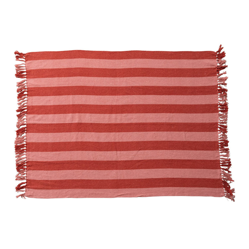 
                  
                    Woven Recycled Cotton Blend Throw with Stripes & Fringes (8966036816123)
                  
                