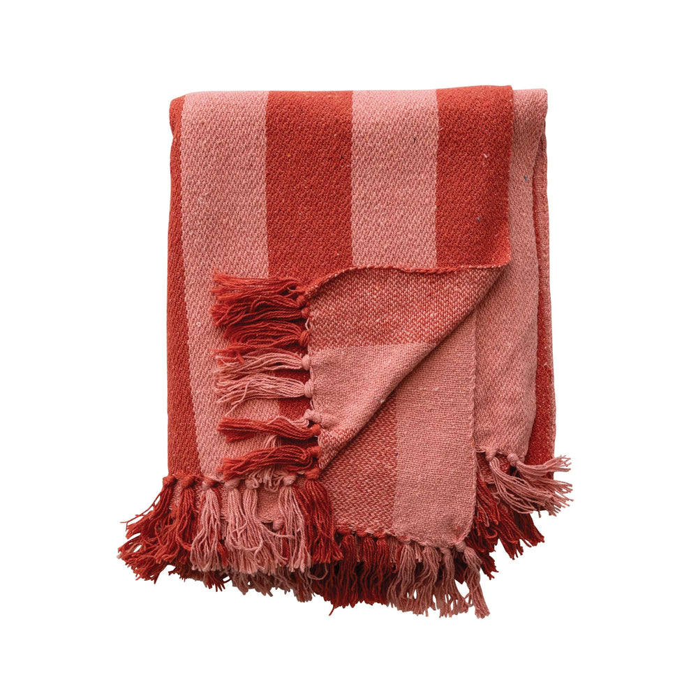 
                  
                    Woven Recycled Cotton Blend Throw with Stripes & Fringes (8966036816123)
                  
                