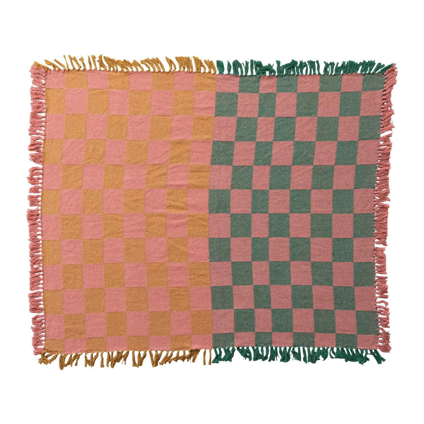 Woven Recycled Cotton Blend Two-Tone Checked Throw with Fringe (8966036881659)