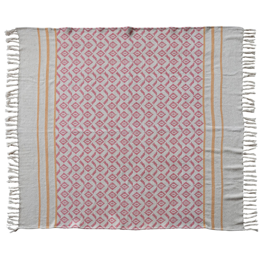 
                  
                    Woven Recycled Cotton Blend Jacquard Throw with Stripes & Tassels (8966036914427)
                  
                