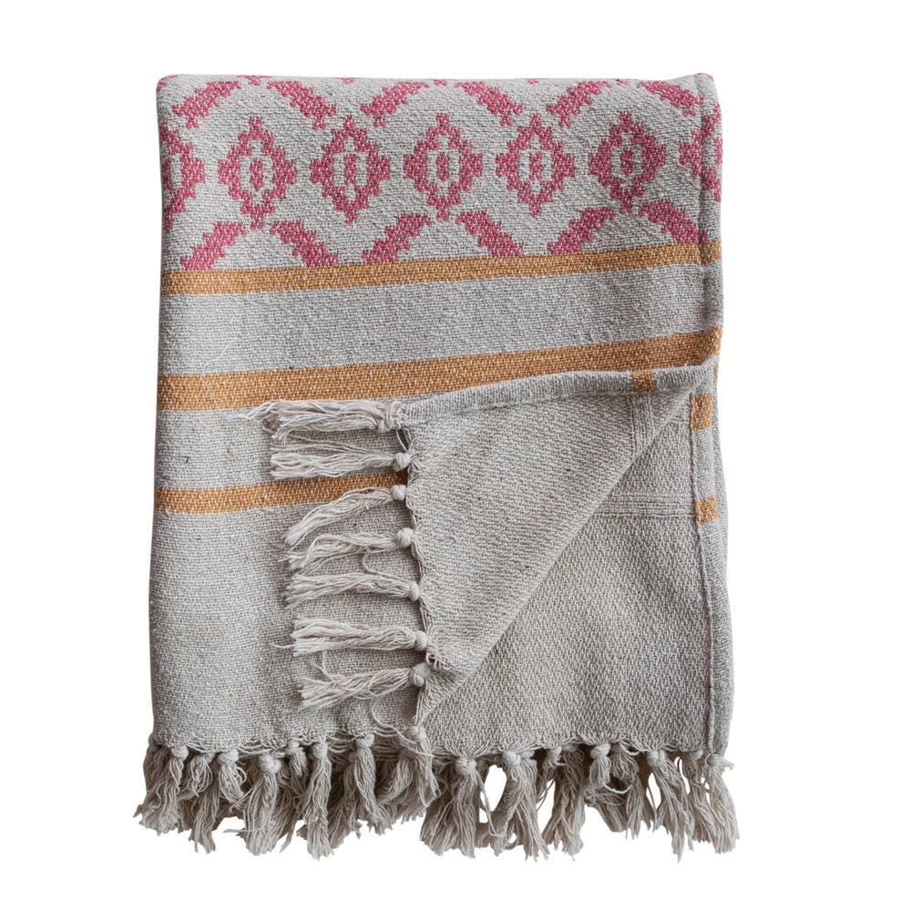 
                  
                    Woven Recycled Cotton Blend Jacquard Throw with Stripes & Tassels (8966036914427)
                  
                