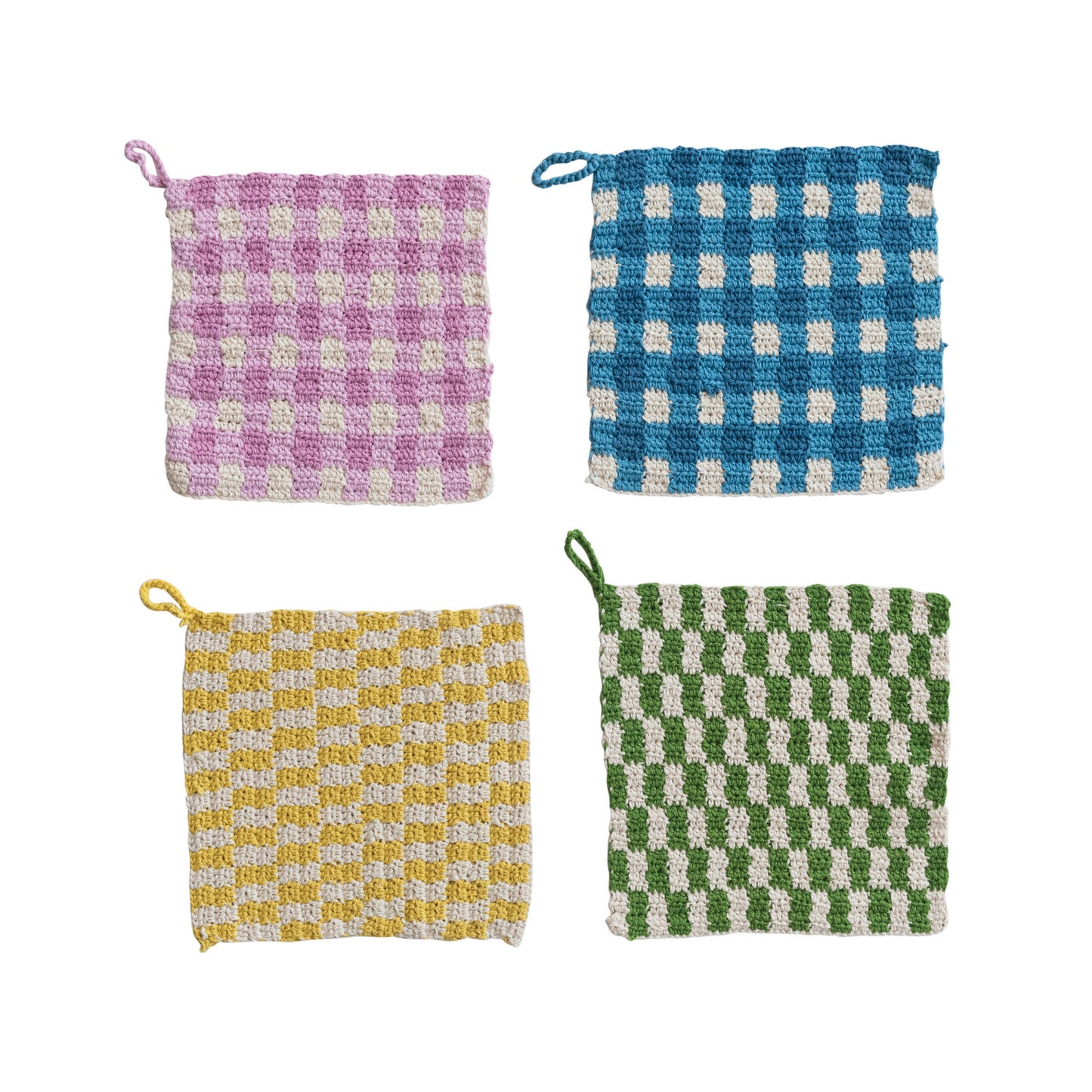 Cotton Crocheted Pot Holder with Check Pattern, 4 Styles (8966036979963)